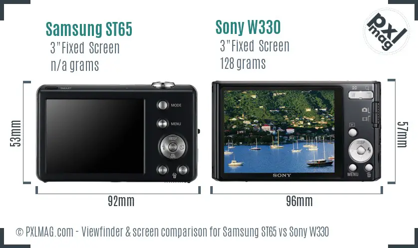 Samsung ST65 vs Sony W330 Screen and Viewfinder comparison