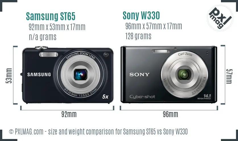 Samsung ST65 vs Sony W330 size comparison