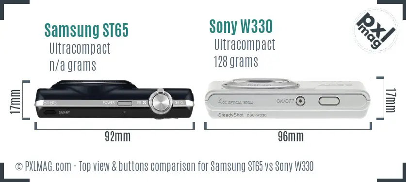 Samsung ST65 vs Sony W330 top view buttons comparison