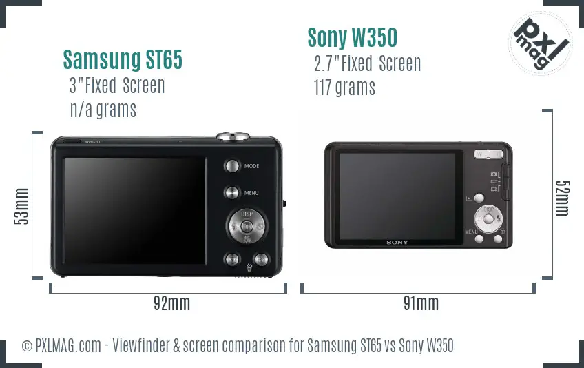 Samsung ST65 vs Sony W350 Screen and Viewfinder comparison