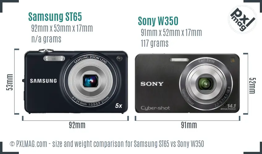 Samsung ST65 vs Sony W350 size comparison