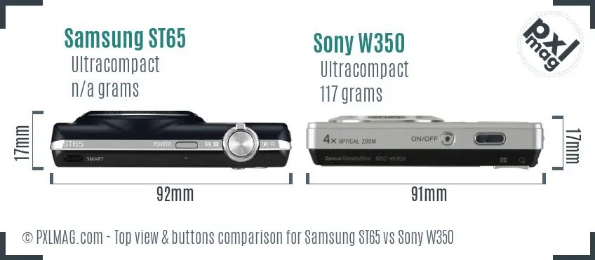 Samsung ST65 vs Sony W350 top view buttons comparison