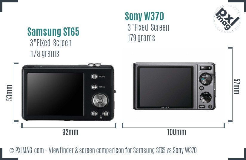 Samsung ST65 vs Sony W370 Screen and Viewfinder comparison