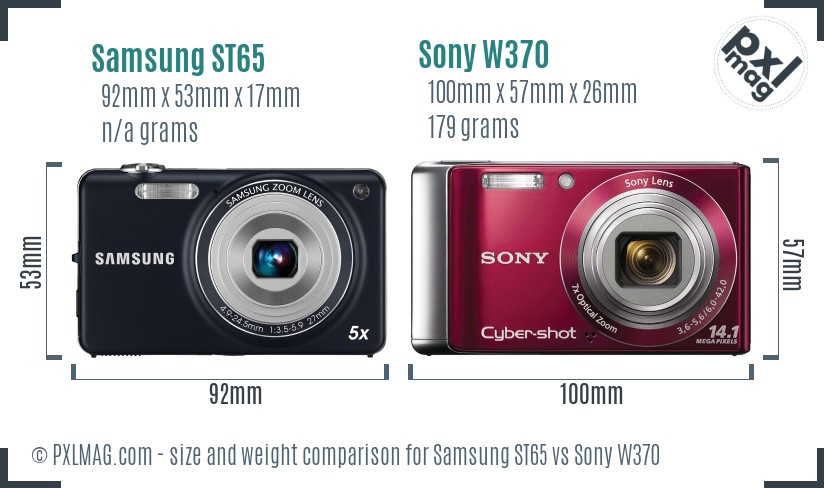 Samsung ST65 vs Sony W370 size comparison