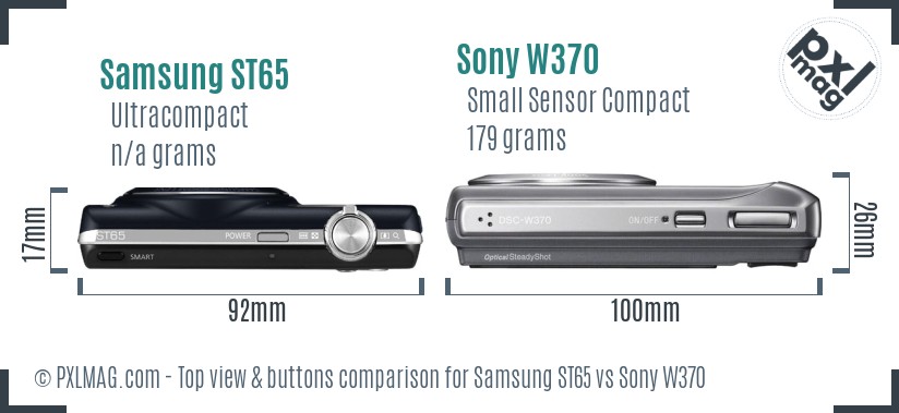 Samsung ST65 vs Sony W370 top view buttons comparison