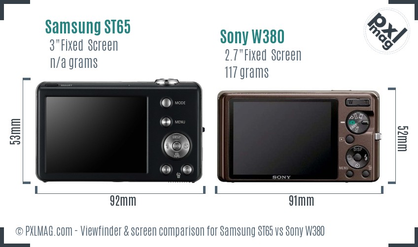 Samsung ST65 vs Sony W380 Screen and Viewfinder comparison