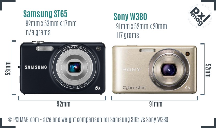 Samsung ST65 vs Sony W380 size comparison