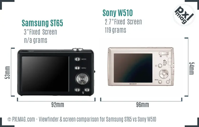 Samsung ST65 vs Sony W510 Screen and Viewfinder comparison