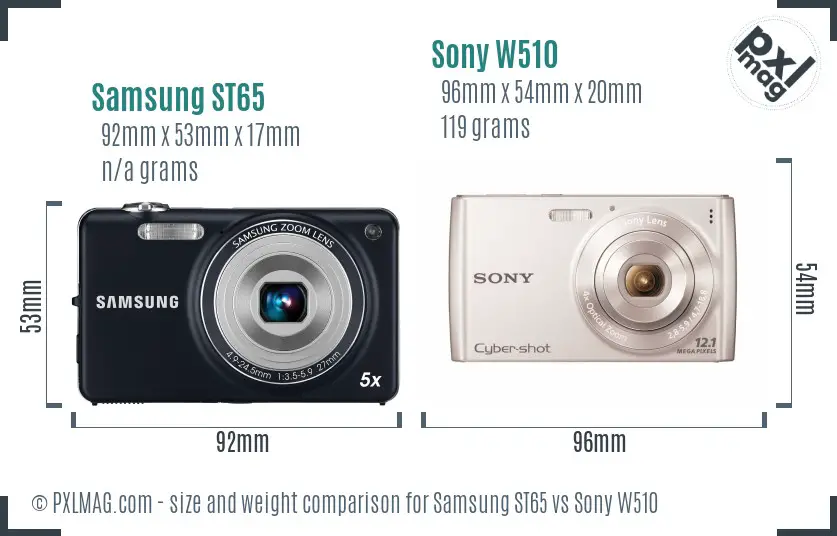 Samsung ST65 vs Sony W510 size comparison