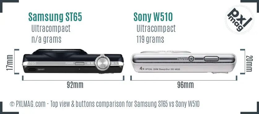 Samsung ST65 vs Sony W510 top view buttons comparison
