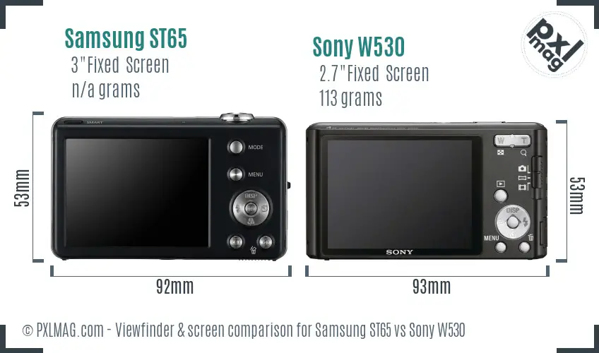 Samsung ST65 vs Sony W530 Screen and Viewfinder comparison