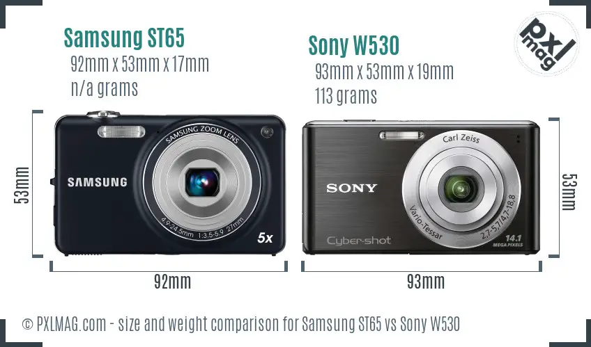 Samsung ST65 vs Sony W530 size comparison