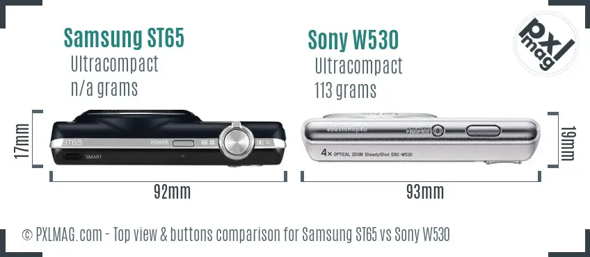 Samsung ST65 vs Sony W530 top view buttons comparison