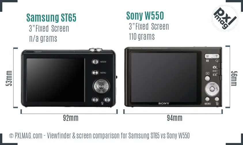 Samsung ST65 vs Sony W550 Screen and Viewfinder comparison