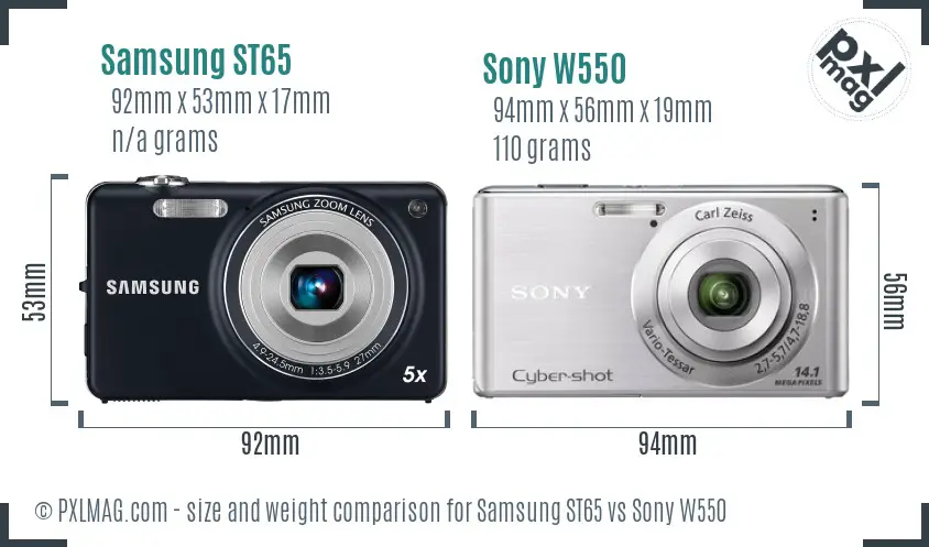 Samsung ST65 vs Sony W550 size comparison