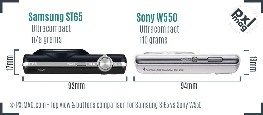 Samsung ST65 vs Sony W550 top view buttons comparison