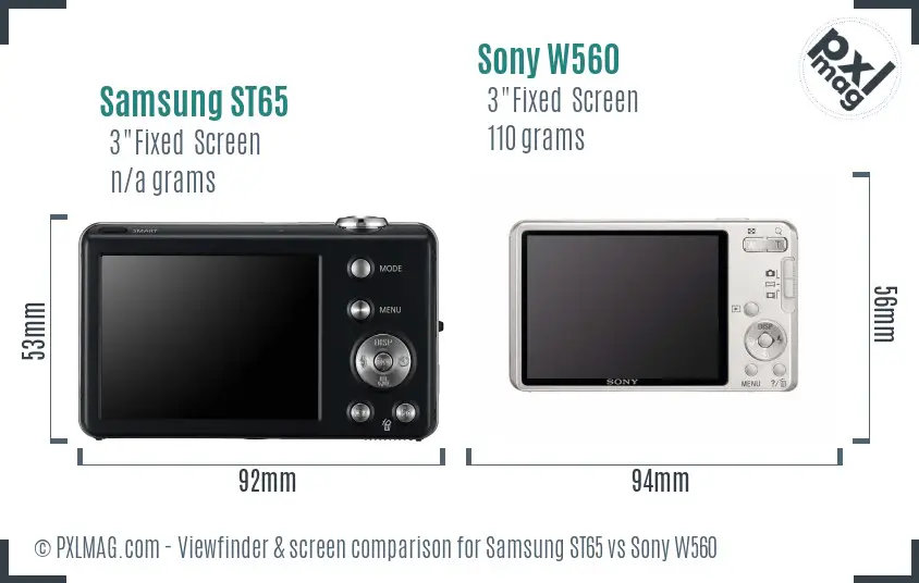 Samsung ST65 vs Sony W560 Screen and Viewfinder comparison