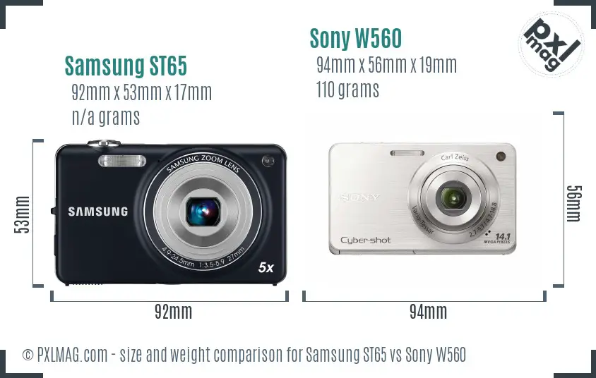 Samsung ST65 vs Sony W560 size comparison