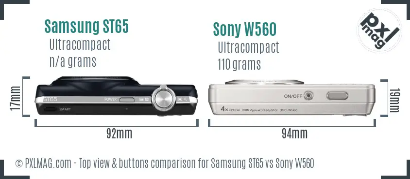Samsung ST65 vs Sony W560 top view buttons comparison