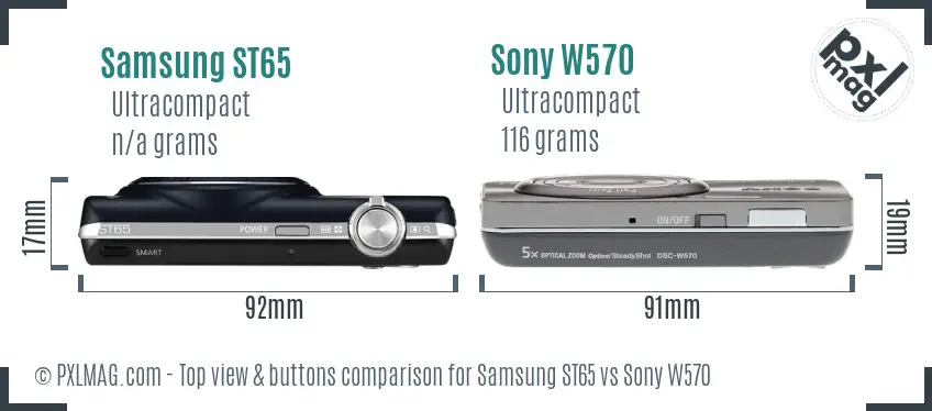 Samsung ST65 vs Sony W570 top view buttons comparison Samsung ST65 vs Sony W570 top view buttons comparison