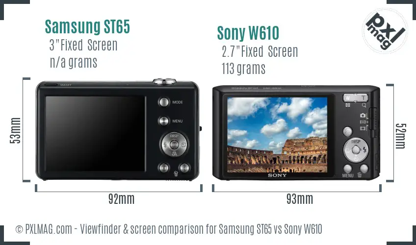 Samsung ST65 vs Sony W610 Screen and Viewfinder comparison