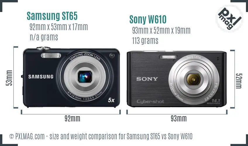 Samsung ST65 vs Sony W610 size comparison