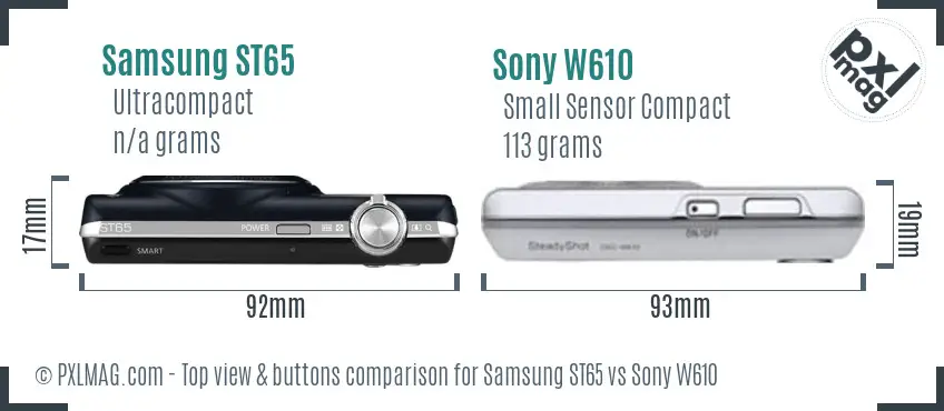 Samsung ST65 vs Sony W610 top view buttons comparison