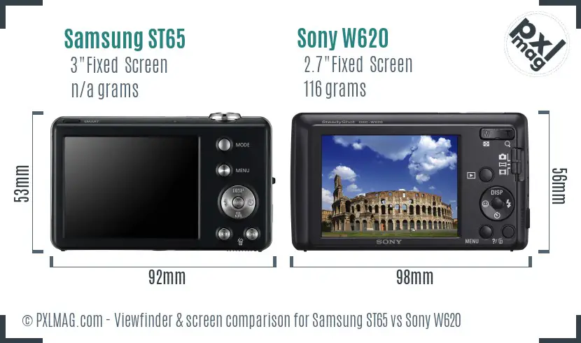 Samsung ST65 vs Sony W620 Screen and Viewfinder comparison Samsung ST65 vs Sony W620 Screen and Viewfinder comparison