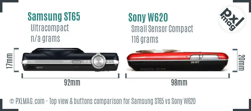 Samsung ST65 vs Sony W620 top view buttons comparison Samsung ST65 vs Sony W620 top view buttons comparison
