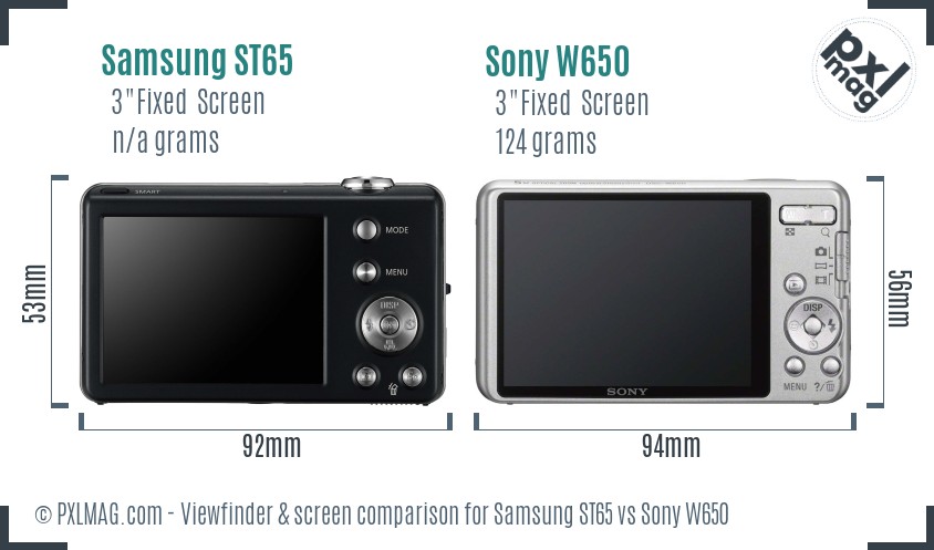 Samsung ST65 vs Sony W650 Screen and Viewfinder comparison