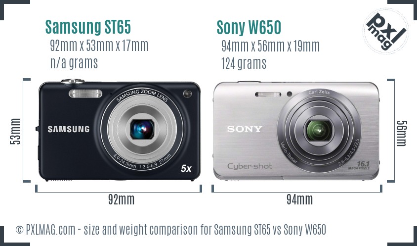 Samsung ST65 vs Sony W650 size comparison