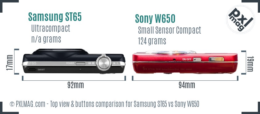 Samsung ST65 vs Sony W650 top view buttons comparison