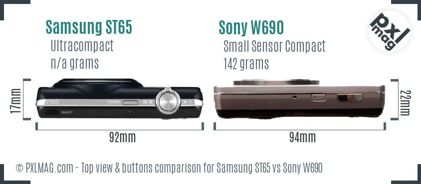 Samsung ST65 vs Sony W690 top view buttons comparison