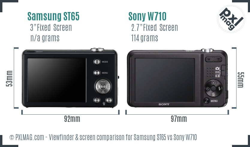 Samsung ST65 vs Sony W710 Screen and Viewfinder comparison