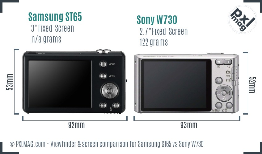 Samsung ST65 vs Sony W730 Screen and Viewfinder comparison