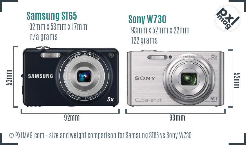 Samsung ST65 vs Sony W730 size comparison
