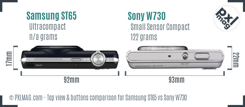 Samsung ST65 vs Sony W730 top view buttons comparison