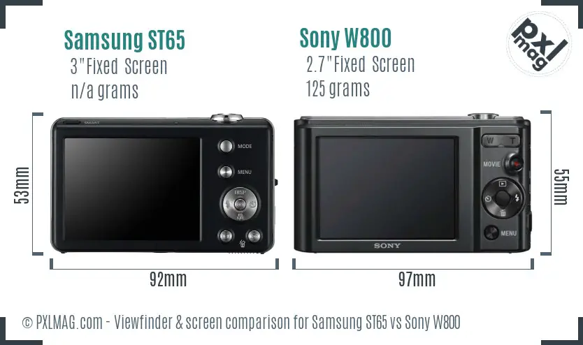 Samsung ST65 vs Sony W800 Screen and Viewfinder comparison