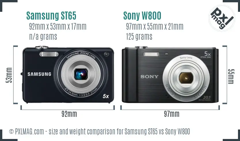 Samsung ST65 vs Sony W800 size comparison