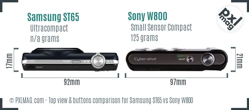 Samsung ST65 vs Sony W800 top view buttons comparison