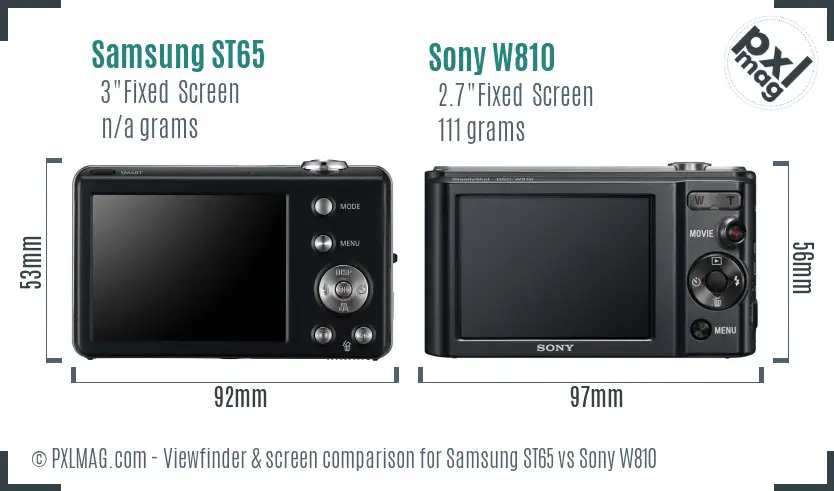Samsung ST65 vs Sony W810 Screen and Viewfinder comparison