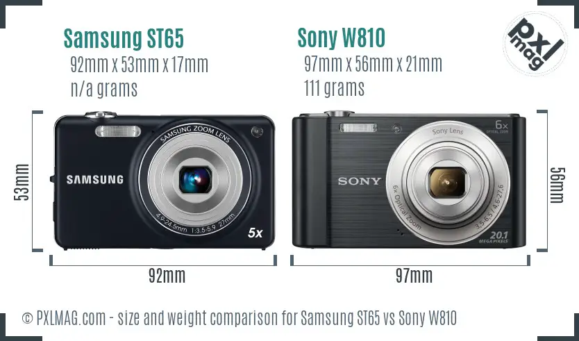 Samsung ST65 vs Sony W810 size comparison