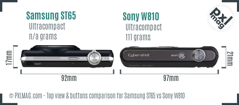 Samsung ST65 vs Sony W810 top view buttons comparison