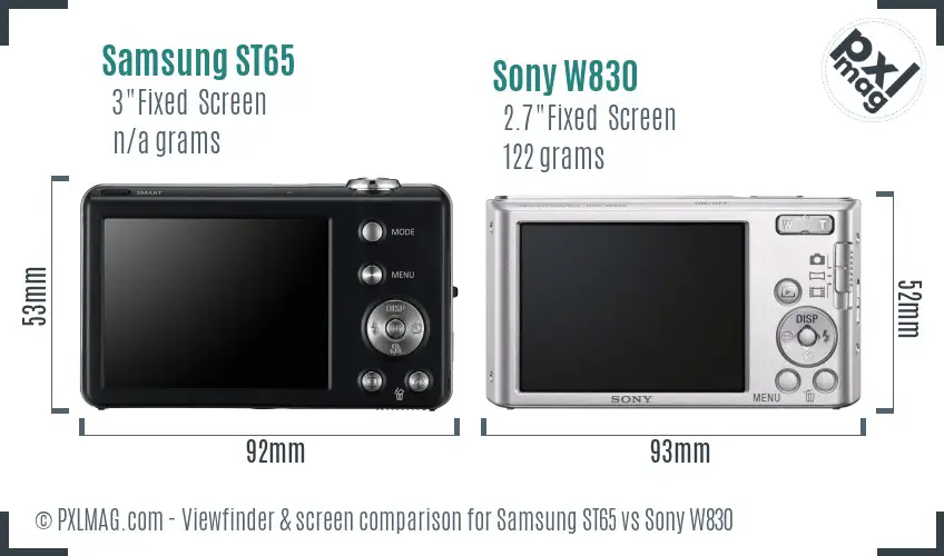 Samsung ST65 vs Sony W830 Screen and Viewfinder comparison
