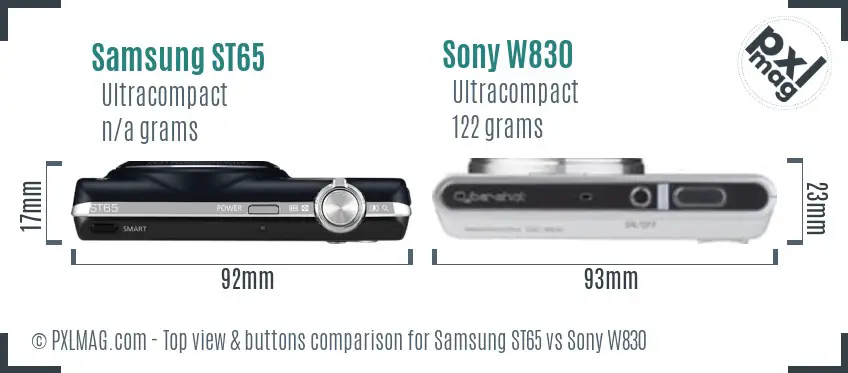 Samsung ST65 vs Sony W830 top view buttons comparison