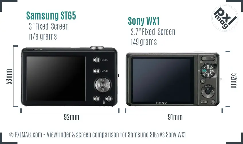 Samsung ST65 vs Sony WX1 Screen and Viewfinder comparison