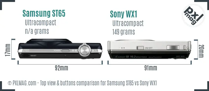 Samsung ST65 vs Sony WX1 top view buttons comparison