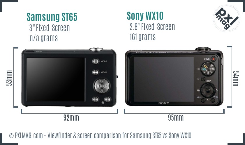 Samsung ST65 vs Sony WX10 Screen and Viewfinder comparison