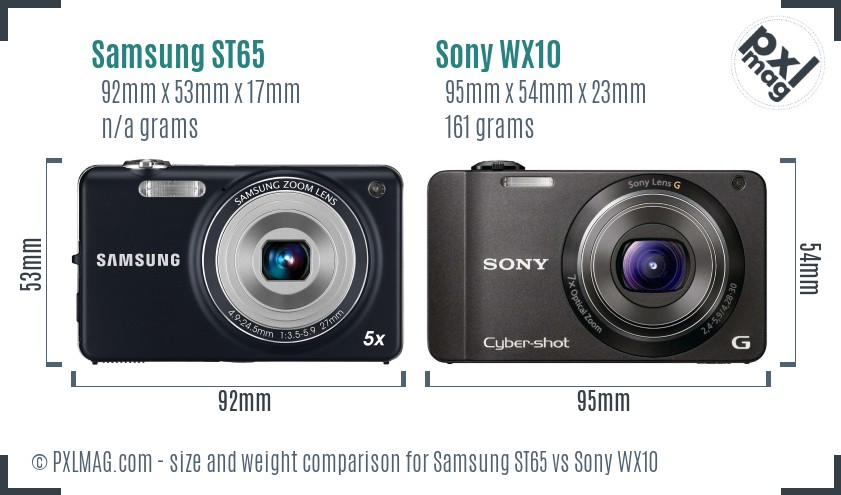 Samsung ST65 vs Sony WX10 size comparison