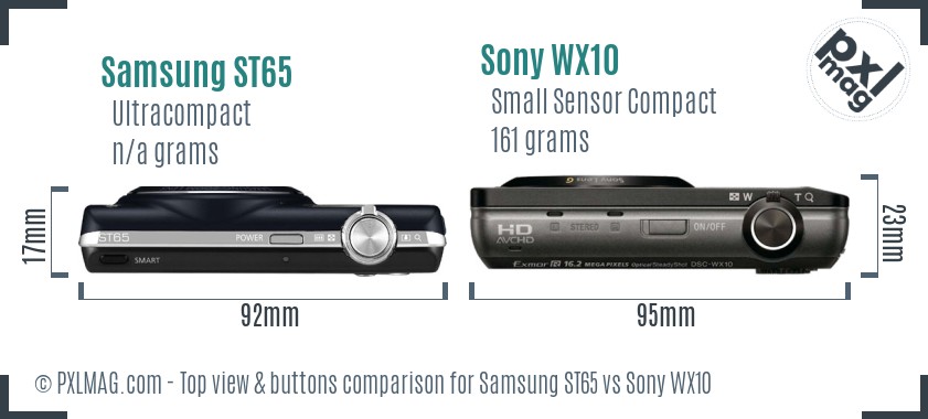 Samsung ST65 vs Sony WX10 top view buttons comparison